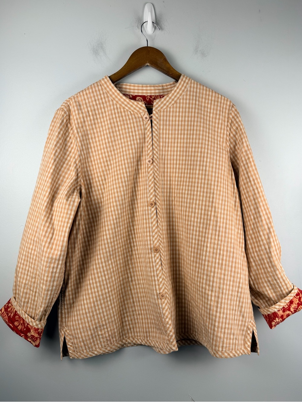 Coldwater creek red gingham reversible button closure jacket size 1X 100% cotton - Picture 5 of 6